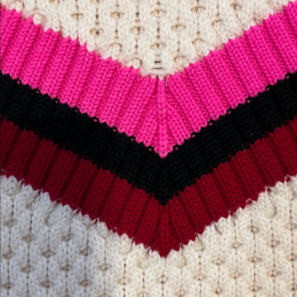 ๐๐ MILLY Small GUC Chevron Knit Sweater - Cream, Pink, and Red - Picture 3 of 13